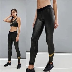 Nike pro gold glittered leggings